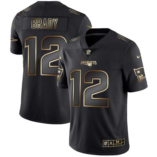 Men's New England Patriots #12 Tom Brady 2019 Black Gold Edition Stitched NFL Jersey