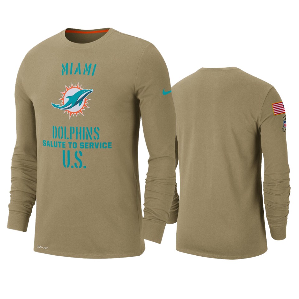 Men's Miami Dolphins Tan 2019 Salute To Service Sideline Performance Long Sleeve Shirt.