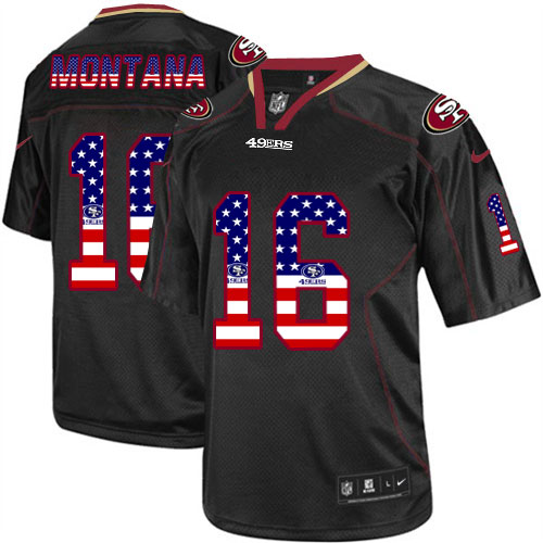 Men's Nike 49ers#16 Joe Montana Black USA Flag Fashion Elite Stitched Jersey