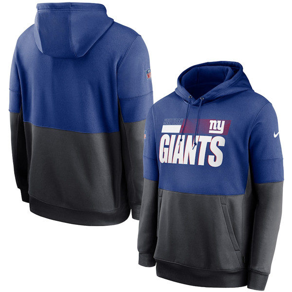 Men's New York Giants Royal/Charcoal Sideline Impact Lockup Performance Pullover NFL Hoodie