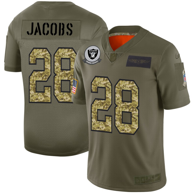 Men's Oakland Raiders #28 Josh Jacobs 2019 Olive/Camo Salute To Service Limited Stitched NFL Jersey