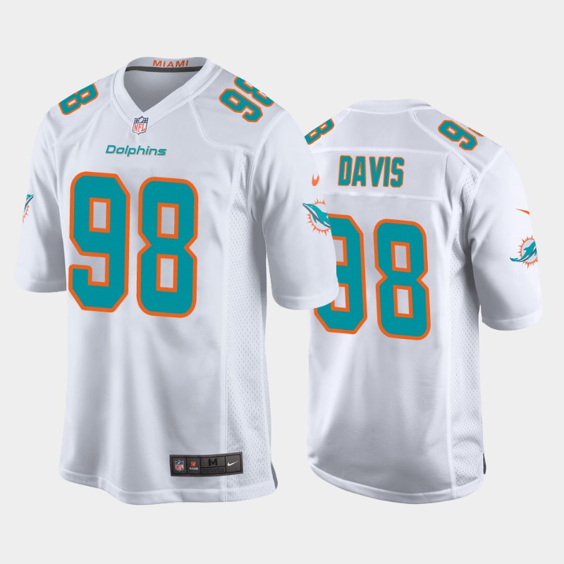 Men's Miami Dolphins # #98 Raekwon Davis White 2020 Aqua Stitched NFL Jersey