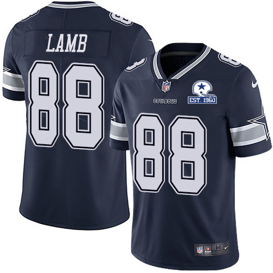 Men's Dallas Cowboys #88 CeeDee Lamb Navy With Est 1960 Patch Limited Stitched NFL Jersey