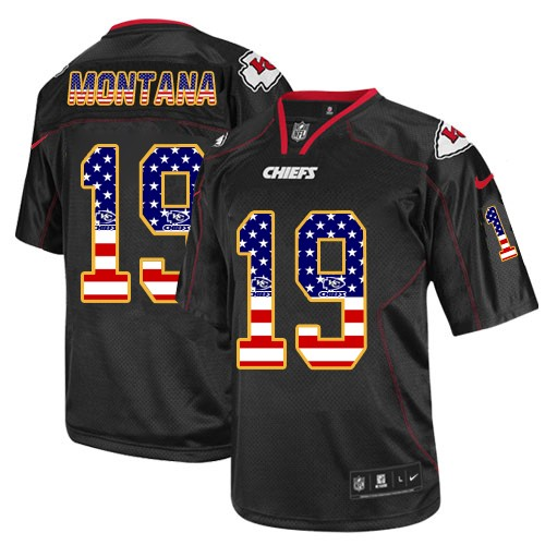 Men's Nike Chiefs #19 Joe Montana Black USA Flag Fashion Elite Stitched Jersey
