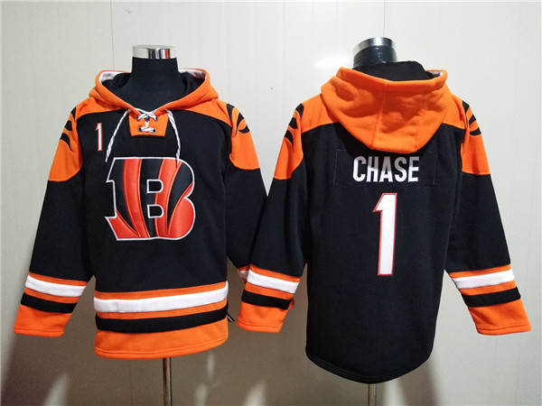 Men's Cincinnati Bengals #1 Ja'Marr Chase Orange/Black Ageless Must-Have Lace-Up Pullover Hoodie
