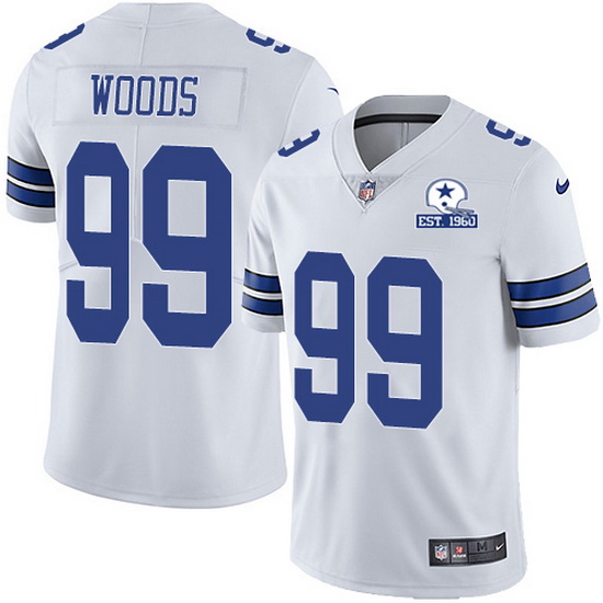 Men's Dallas Cowboys #99 Antwaun Woods White With Est 1960 Patch Limited Stitched NFL Jersey