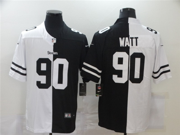 Men's Pittsburgh Steelers #90 T. J. Watt Black White Split 2020 Stitched Jersey