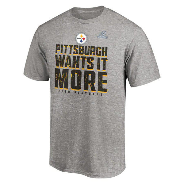 Men's Pittsburgh Steelers Heather Gray 2020 NFL Playoffs Bound NFL T-Shirt