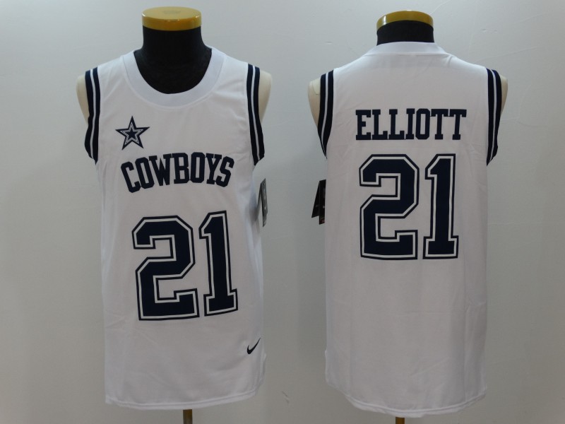 Men's Dallas Cowboys #21 Ezekiel Elliott White Limited Tank Top Jersey