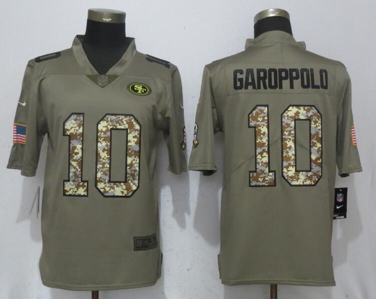 Men's San Francisco 49ers #10 Jimmy Garoppolo Olive Camo Salute To Service Limited Stitched NFL Jersey