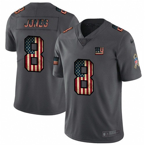 Men's New York Giants #8 Daniel Jones Grey 2019 Salute To Service USA Flag Fashion Limited Stitched NFL Jersey