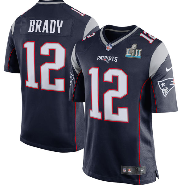 Men's New England Patriots Tom Brady Navy Super Bowl LII Bound Game Jersey