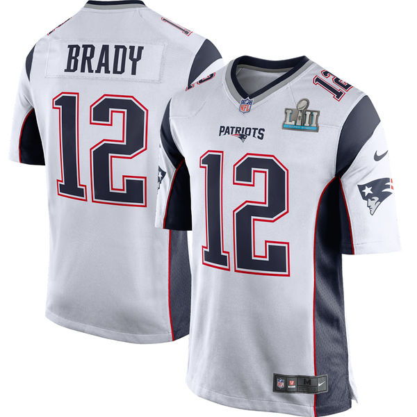 Men's New England Patriots Tom Brady White Super Bowl LII Bound Game Jersey