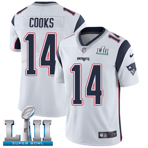 Men's New England Patriots # 14 Brandin Cooks White Super Bowl LII Bound Game Jersey