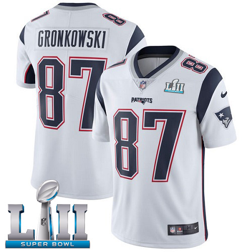 Men's New England Patriots # 87 Rob Gronkowski White Super Bowl LII Bound Game Jersey