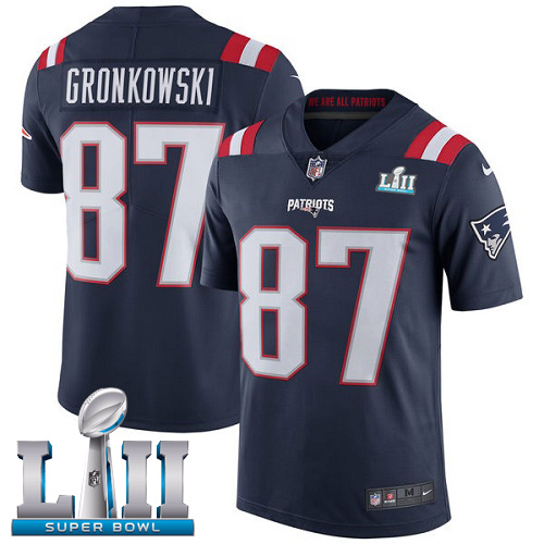 Men's New England Patriots # 87 Rob Gronkowski Black Super Bowl LII Bound Game Jersey