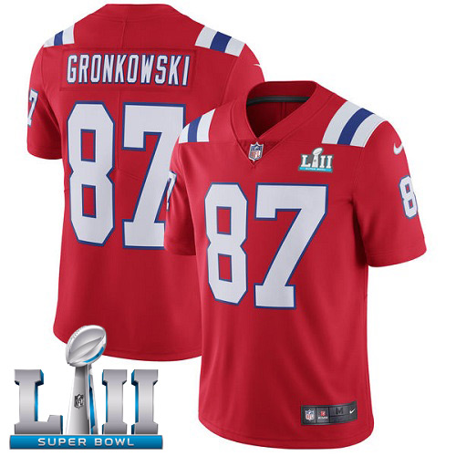 Men's New England Patriots # 87 Rob Gronkowski Red Super Bowl LII Bound Game Jersey