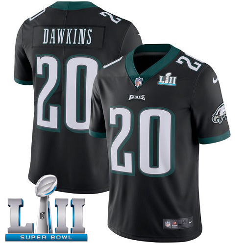 Men's Philadelphia Eagles #20 Brian Dawkins Black Super Bowl LII Game Stitched NFL Jersey