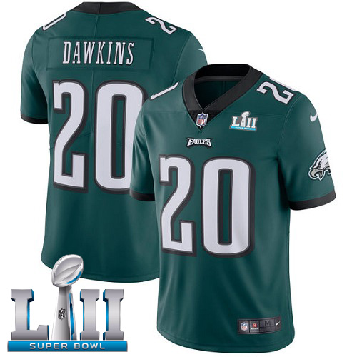 Men's Philadelphia Eagles #20 Brian Dawkins Green Super Bowl LII Game Stitched NFL Jersey