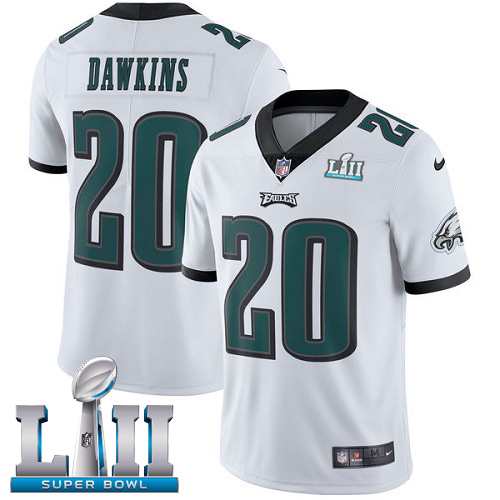 Men's Philadelphia Eagles #20 Brian Dawkins White Super Bowl LII Game Stitched NFL Jersey