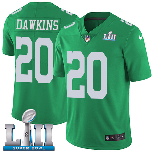 Men's Philadelphia Eagles #20 Brian Dawkins Green Super Bowl LII Game Stitched NFL Jersey