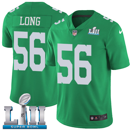Men's Philadelphia Eagles #56 Chris Long Green Super Bowl LII Bound Game Event Stitched NFL Jersey