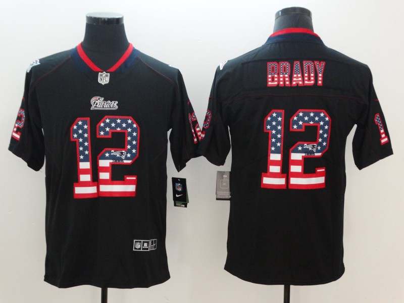 Men's Patriots #12 Tom Brady 2018 Black USA Flag Color Rush Limited Fashion NFL Stitched Jersey