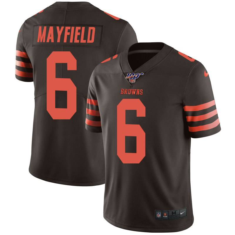 Men's Browns 100th #6 Baker Mayfield Brown Color Rush Limited Stitched NFL Jersey