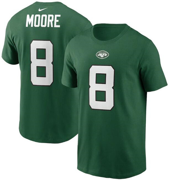 Men's New York Jets #8 Elijah Moore 2021 Green NFL Draft First Round Pick Player Name & Number NFL T-Shirt