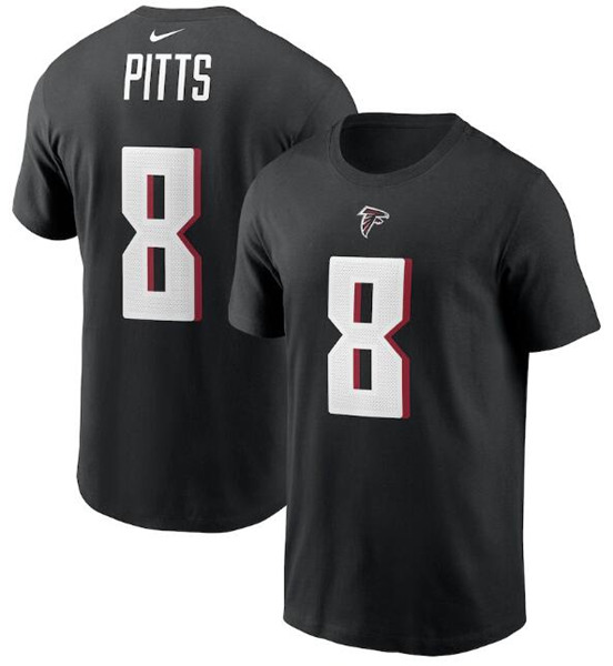 Men's Atlanta Falcons #8 Kyle Pitts 2021 Black NFL Draft First Round Pick Player Name & Number NFL T-Shirt