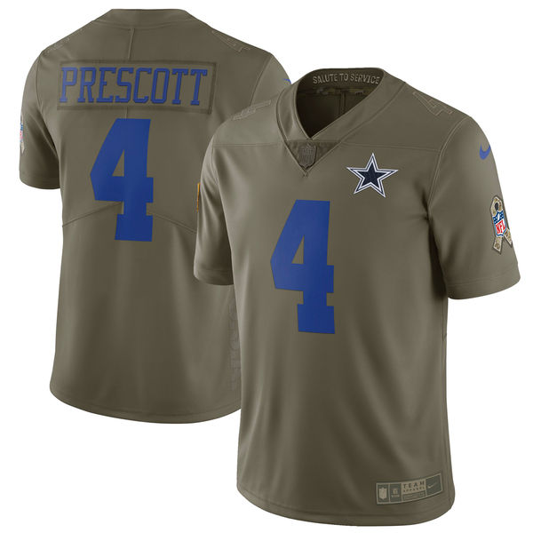 Men's Nike Dallas Cowboys #4 Dak Prescott Olive Salute to Service Limited Stitched NFL Jersey