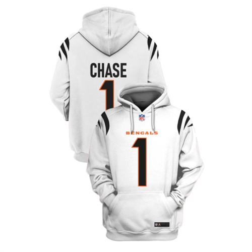Men's Cincinnati Bengals #1 Ja'Marr Chase White 2021 Pullover Hoodie