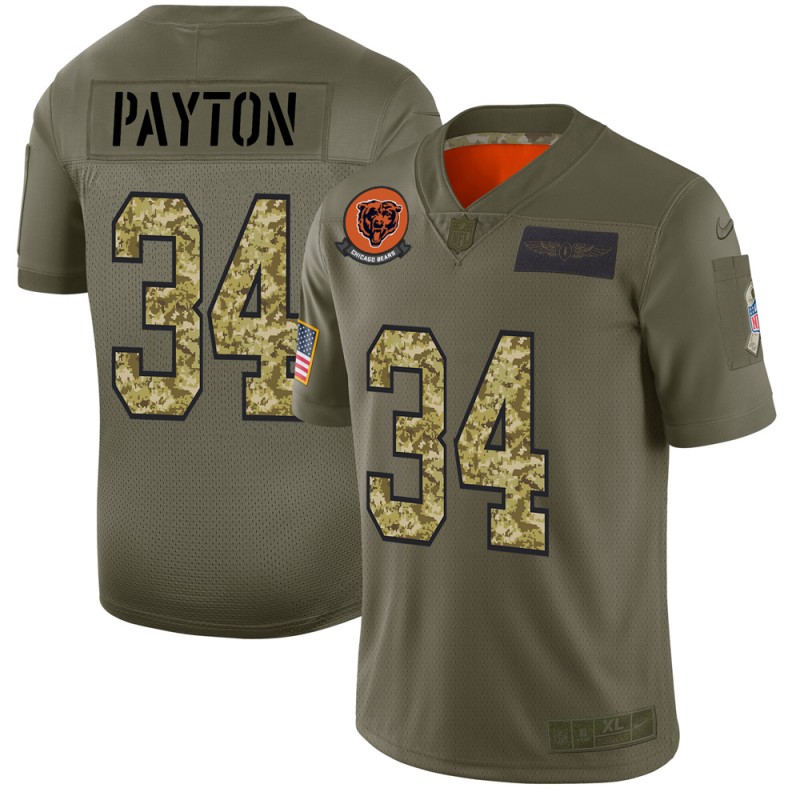 Men's Chicago Bears 4XL 5XL #34 Walter Payton 2019 Olive/Camo Salute To Service Limited Stitched NFL Jersey
