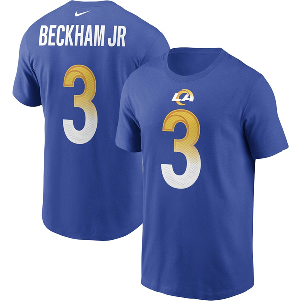 Men's Los Angeles Rams #3 Odell Beckham Jr. 2022 Royal Super Bowl LVI Champions T-Shirt