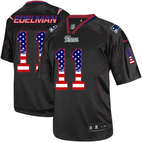 Men's Nike Patriots #87 Julian Edelman Black USA Flag Fashion Elite Stitched Jersey