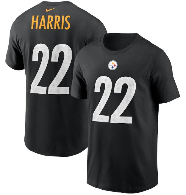 Men's Pittsburgh Steelers #22 Najee Harris 2021 Black NFL Draft First Round Pick Player Name & Number NFL T-Shirt