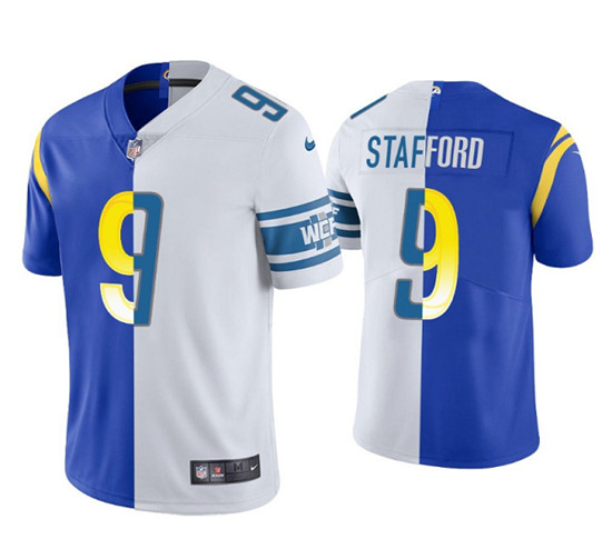 Men's Los Angeles Rams #9 Matthew Stafford Royal White Split Stitched Football Jersey