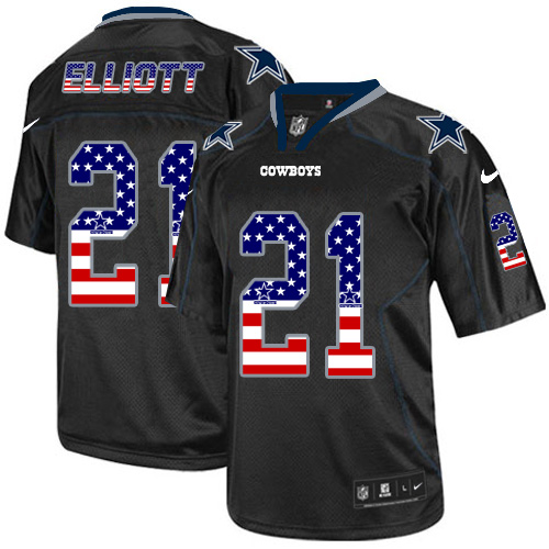 Men's Nike Cowboys #21 Ezekiel Elliott Black USA Flag Fashion Elite Stitched Jersey