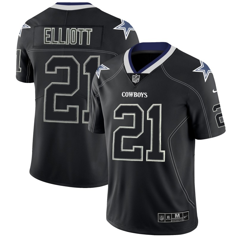 Men's Cowboys #21 Ezekiel Elliott NFL 2018 Lights Out Black Color Rush Limited Jersey