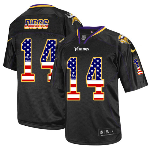 Men's Nike Vikings #14 Stefon Diggs Black USA Flag Fashion Elite Stitched Jersey