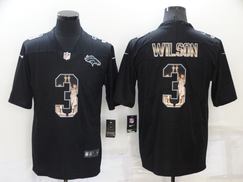 Men's Denver Broncos #3 Russell Wilson Black Statue Of Liberty Limited Stitched Jersey
