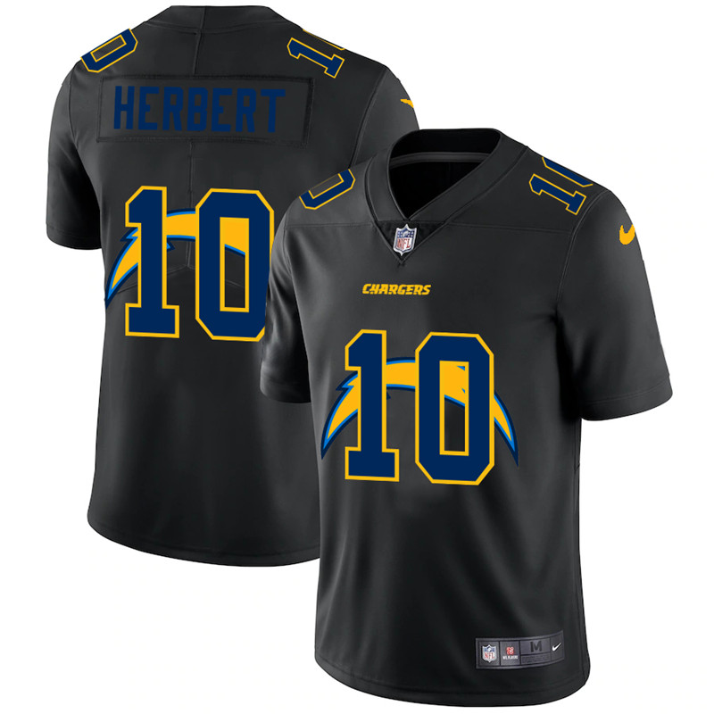 Men's Los Angeles Chargers #10 Justin Herbert Black Shadow Logo Limited Stitched NFL Jersey