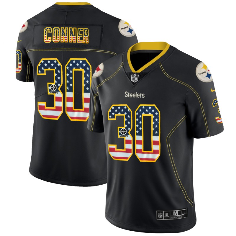 Men's Pittsburgh Steelers #30 James Conner Black 2018 USA Flag Color Rush Limited Fashion NFL Stitched Jersey