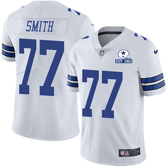 Men's Dallas Cowboys #77 Tyron Smith White With Est 1960 Patch Limited Stitched NFL Jersey