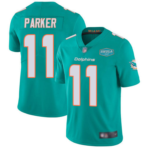Men's Miami Dolphins #11 DeVante Parker Aqua With 347 Shula Patch 2020 Vapor Untouchable Limited Stitched NFL Jersey