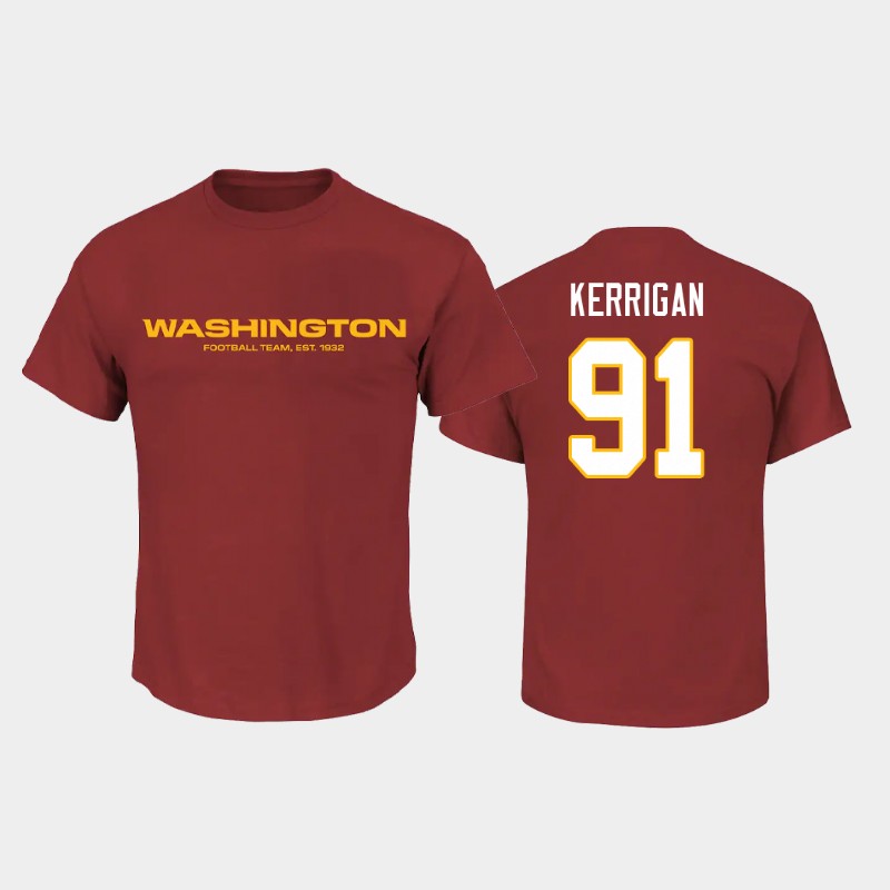 Men's Washington Football Team Burgundy #91 Ryan Kerrigan 2020 Name & Number NFL T-Shirt
