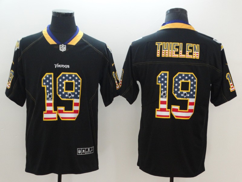 Men's Vikings #19 Adam Thielen 2018 Black USA Flag Color Rush Limited Fashion NFL Stitched Jersey