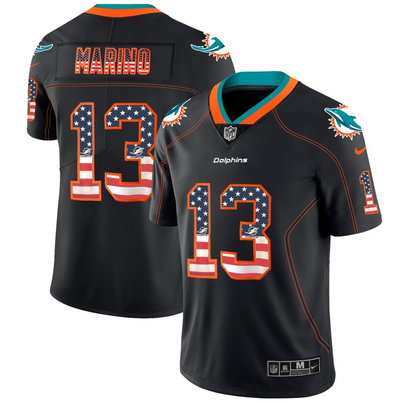 Men's Dolphins #13 Dan Marino Black 2018 USA Flag Color Rush Limited Fashion NFL Stitched Jersey