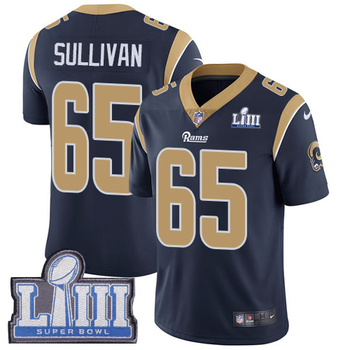 Men's Los Angeles Rams #65 John Sullivan Navy Blue Super Bowl LIII Vapor Untouchable Limited Stitched NFL Jersey