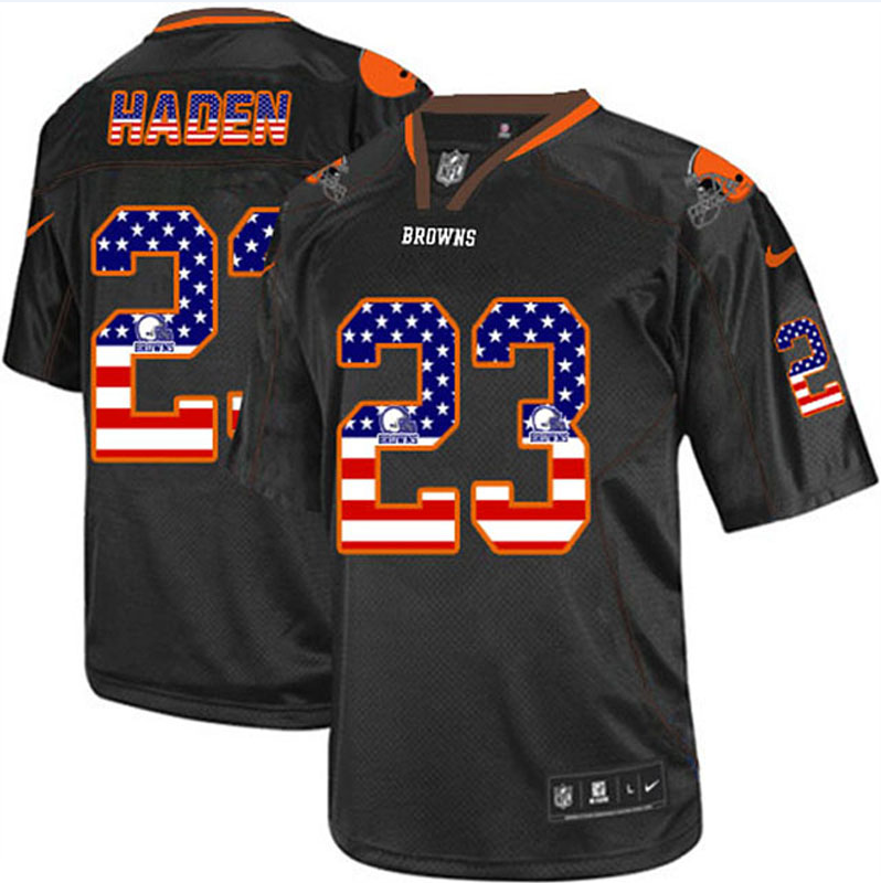 Men's Nike Browns #23 Joe Haden Black USA Flag Fashion Elite Stitched Jersey